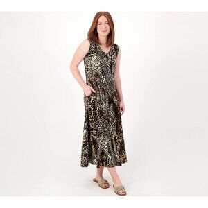 Attitudes by Renee Como Jersey Pet Diamondback Midi Dress Spotted Cat Small NEW